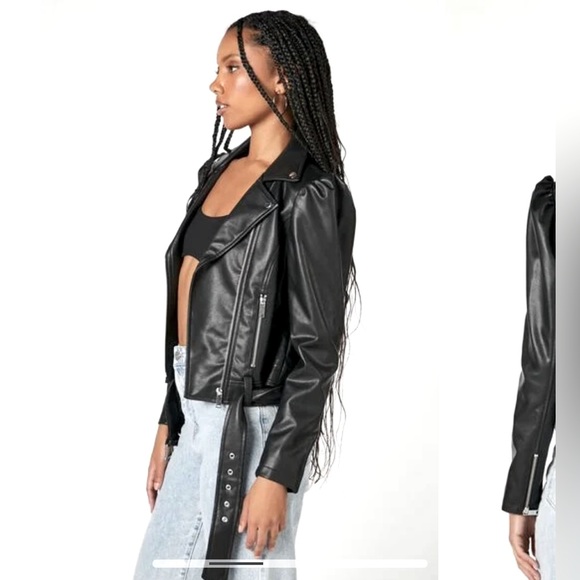 Forever 21 Puff-Sleeve Black Leather Jacket - Picture 2 of 4